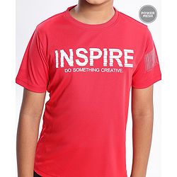Pine Active Half Sleeves Quick Dry T-shirt with HD Text Print - Red
