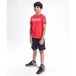 Pine Active Half Sleeves Quick Dry T-shirt with HD Text Print - Red