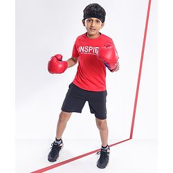 Pine Active Half Sleeves Quick Dry T-shirt with HD Text Print - Red