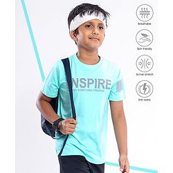 Pine Active Half Sleeves Quick Dry T-shirt with HD Text Print - Aqua Green