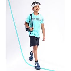 Pine Active Half Sleeves Quick Dry T-shirt with HD Text Print - Aqua Green