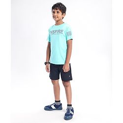 Pine Active Half Sleeves Quick Dry T-shirt with HD Text Print - Aqua Green