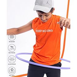 Pine Active Skin Friendly & Breathable Sleeveless Text Print T-Shirt - Orange