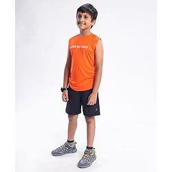 Pine Active Skin Friendly & Breathable Sleeveless Text Print T-Shirt - Orange