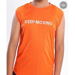 Pine Active Skin Friendly & Breathable Sleeveless Text Print T-Shirt - Orange