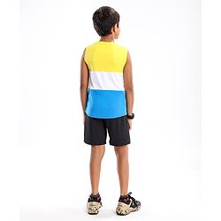 Pine Active Sleeveless T-Shirt Text Printed - Yellow Blue