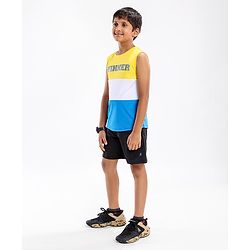 Pine Active Sleeveless T-Shirt Text Printed - Yellow Blue