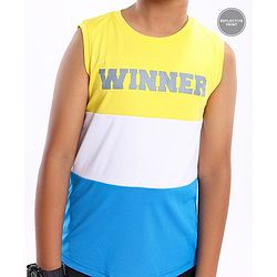 Pine Active Sleeveless T-Shirt Text Printed - Yellow Blue