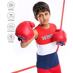 Pine Active Sleeveless Colour Block and Text Print T-shirt - Red Blue