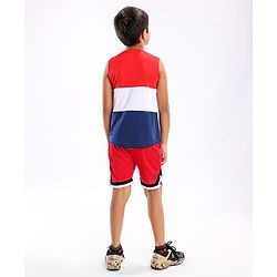 Pine Active Sleeveless Colour Block and Text Print T-shirt - Red Blue
