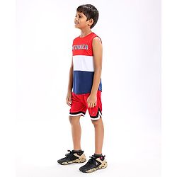 Pine Active Sleeveless Colour Block and Text Print T-shirt - Red Blue