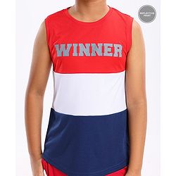 Pine Active Sleeveless Colour Block and Text Print T-shirt - Red Blue