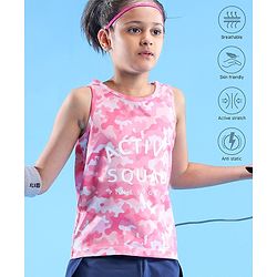 Pine Active Skin Friendly & Breathable Sleeveless Sportswear T-Shirt Camo & Text Print - Multicolour