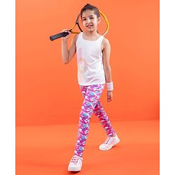 Pine Active Quick Dry Sleeveless T-Shirt with HD Print - White Pink