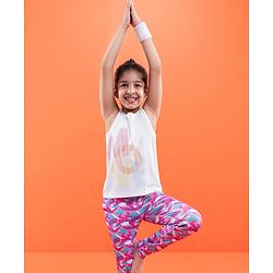 Pine Active Quick Dry Sleeveless T-Shirt with HD Print - White Pink