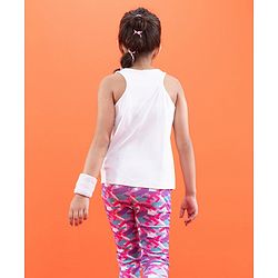 Pine Active Quick Dry Sleeveless T-Shirt with HD Print - White Pink