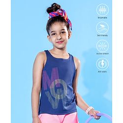Pine Active Sleeveless Tee Text Print - Navy Blue