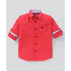 Pine Kids Full Sleeves Solid Shirt Softener Wash - Red