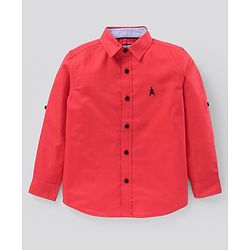 Pine Kids Full Sleeves Solid Shirt Softener Wash - Red
