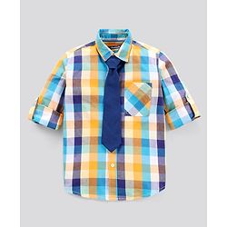 Pine Kids Full Sleeves Check Shirt With Tie Softner Wash - Multicolor