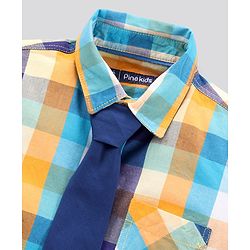 Pine Kids Full Sleeves Check Shirt With Tie Softner Wash - Multicolor