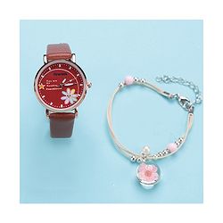 Pine Kids Analog Watch And Bracelet - Red