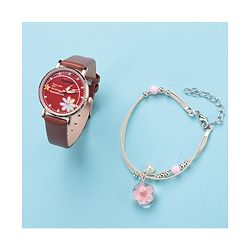 Pine Kids Analog Watch And Bracelet - Red