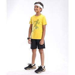 Pine Active Half Sleeves Lycra T-shirt HD Print - Yellow