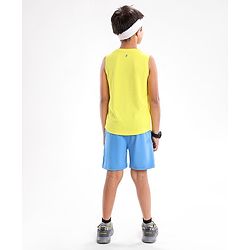 Pine Active Lycra Sleeveless T Shirt HD Text Print - Yellow Blue
