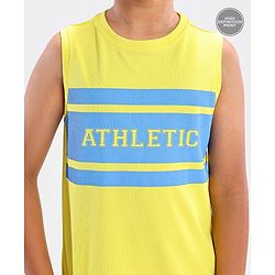 Pine Active Lycra Sleeveless T Shirt HD Text Print - Yellow Blue