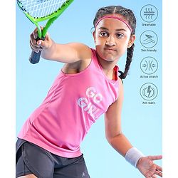Pine Active Skin Friendly & Breathable Sleeveless Sports Top Go Girl Print - Fuchsia