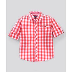 Pine Kids Full Sleeves Biowash Checks Shirt - Red