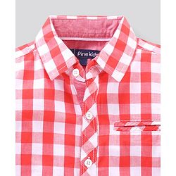 Pine Kids Full Sleeves Biowash Checks Shirt - Red