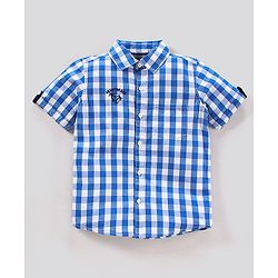 Pine Kids Half Sleeves Checkered Shirt With A T-Shirt- Blue