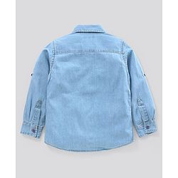 Pine Kids Full Sleeves Denim Shirt Solid Print - Indigo Blue