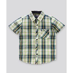 Pine Kids Half Sleeves Checks Shirts - Green & White