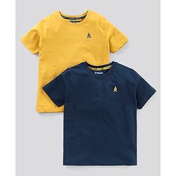 Pine Kids Half Sleeves Bio Wash T-shirt Solid Pack of 2 - Navy Yellow