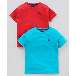 Pine Kids Half Sleeves Bio Wash T-shirt Solid Pack of 2 - Blue Red