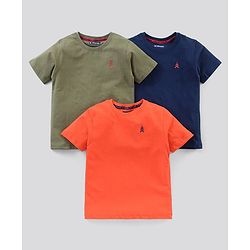 Pine Kids Half Sleeves Bio Wash Cotton T-shirt Solid Pack of 3 - Multicolour