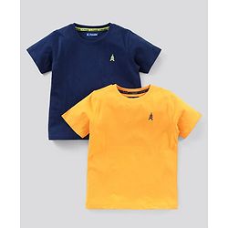 Pine Kids Half Sleeves Bio Wash Cotton T-shirt Solid Pack of 2 - Yellow Navy Blue
