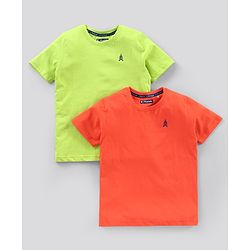Pine Kids Half Sleeves Bio Wash T-shirt Solid Pack of 2 - Orange Green