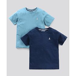 Pine Kids Half Sleeves Bio Wash Cotton T-shirt Solid Pack of 2 - Light and Navy Blue