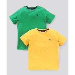 Pine Kids Half Sleeves Bio Wash T-shirt Solid Pack of 2 - Green Yellow