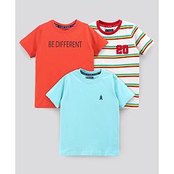 Pine Kids Biowash Half Sleeves Tees Pack of 3 - Sky Blue White Red