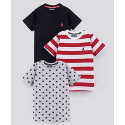 Pine Kids Biowash Half Sleeves Tees Pack of 3 - Black Light Grey Red