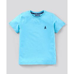 Pine Kids Half Sleeves Biowash Solid T-Shirt - Scuba Blue