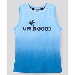 Pine Kids Sleeveless Cotton T-shirt Text Print - Blue