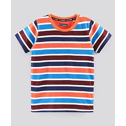 Pine Kids Half Sleeves T-shirt with Striped and Ninja Print Pack of 2 - Maroon Orange and Blue