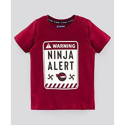 Pine Kids Half Sleeves T-shirt with Striped and Ninja Print Pack of 2 - Maroon Orange and Blue