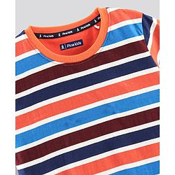 Pine Kids Half Sleeves T-shirt with Striped and Ninja Print Pack of 2 - Maroon Orange and Blue